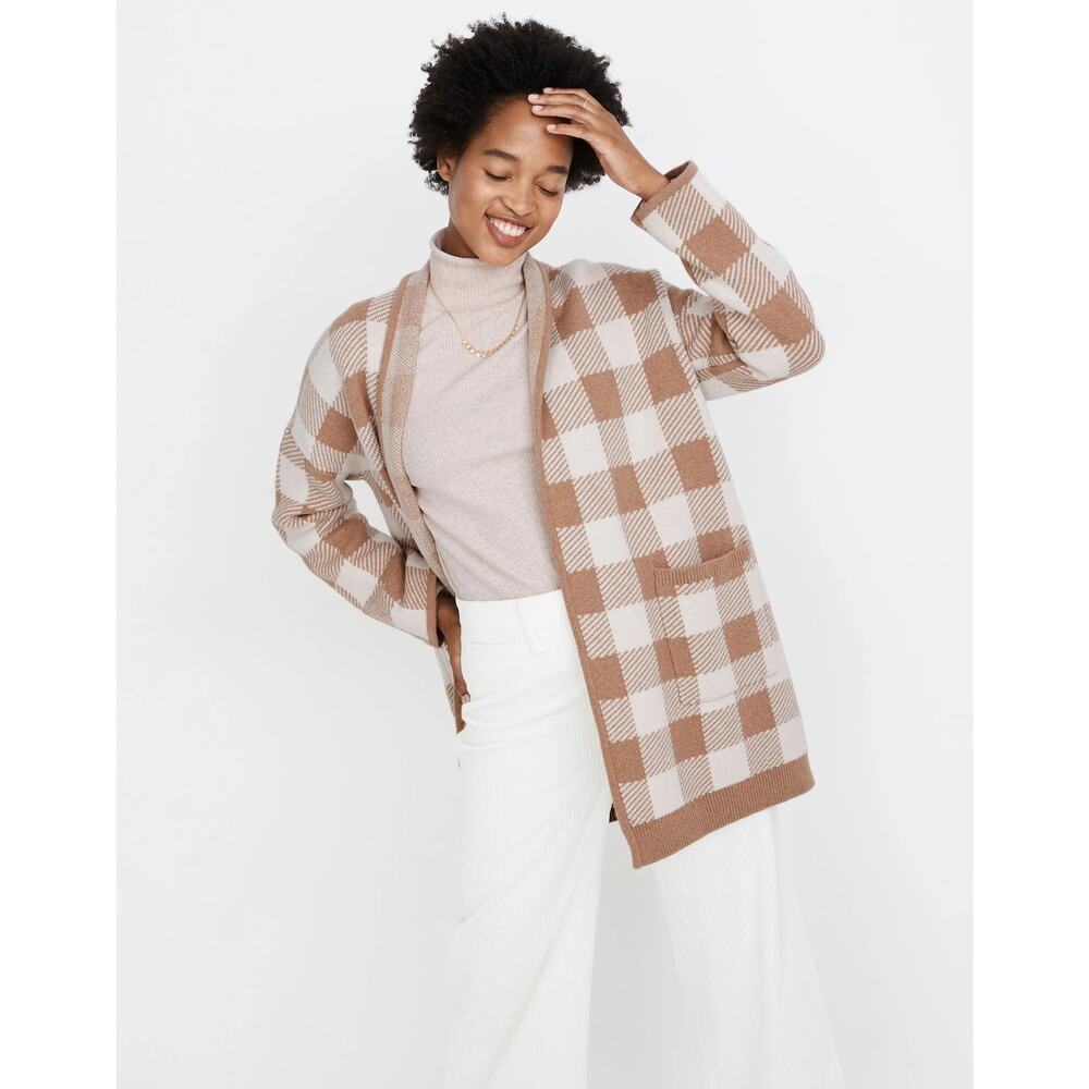 Madewell Minetta Sweater Coat in‎ Buffalo Check Merino Wool | Beige Cream | SZ M